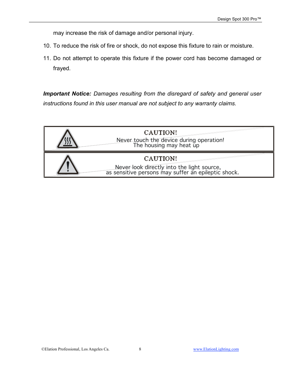 Elation Professional Design Spot 300 PRO User Manual | Page 8 / 64