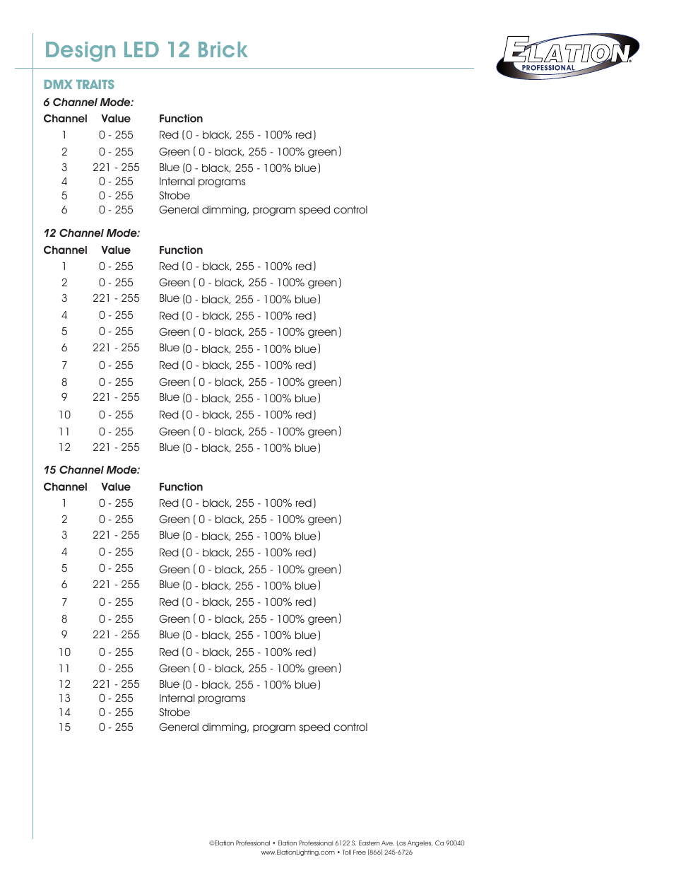 Design led 12 brick | Elation Professional 12 Brick User Manual | Page 3 / 3