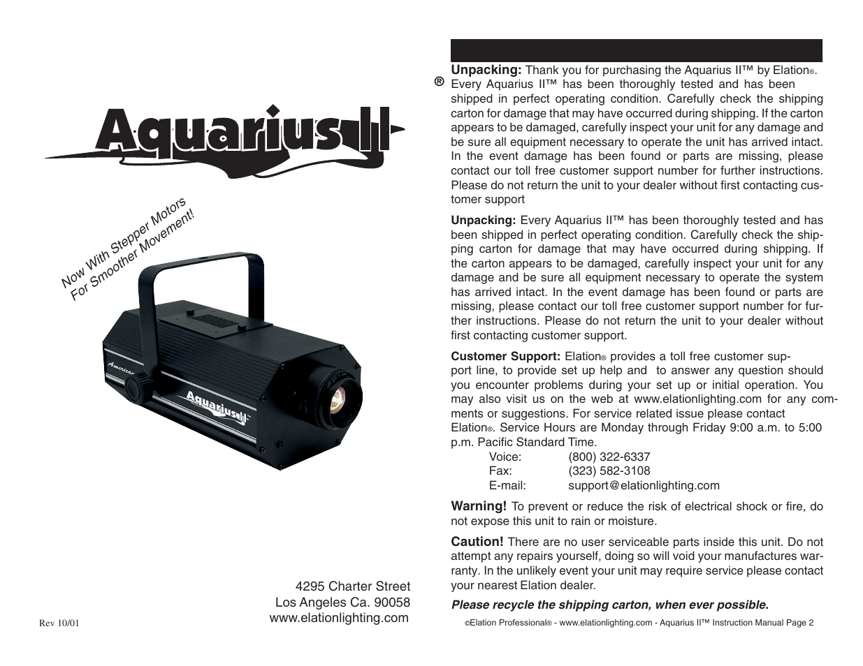 Elation Professional Aquarius II User Manual | 4 pages