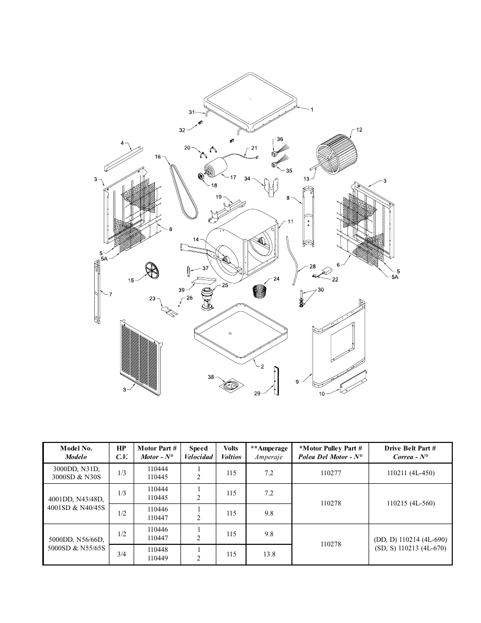 Parts drawing / dibujo de piezas | Essick Air N48D User Manual | Page 7 / 12