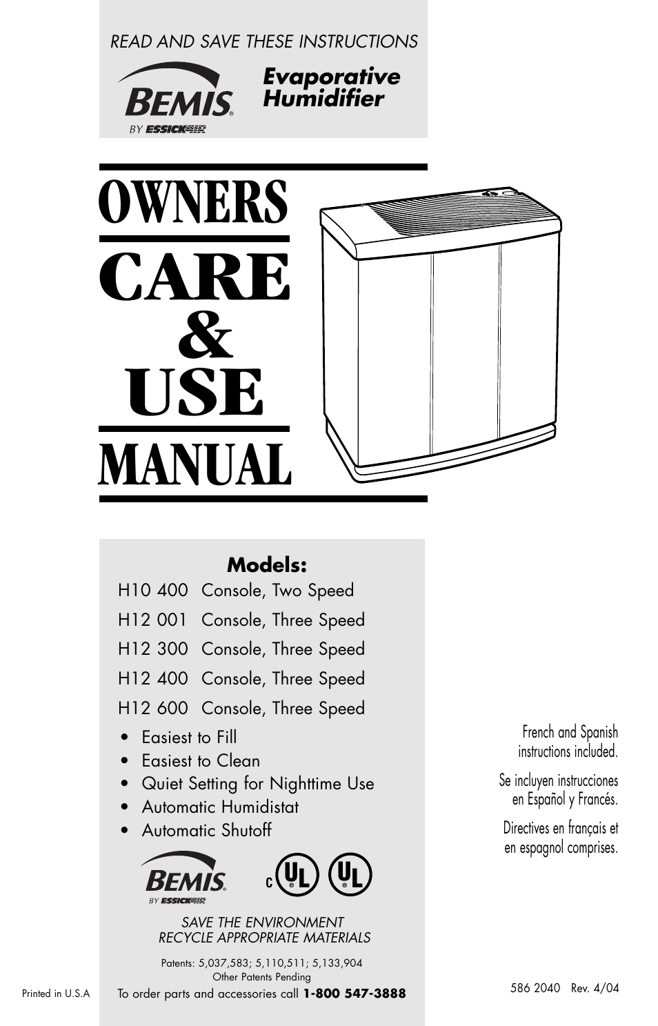 Essick Air H10 400 User Manual | 30 pages