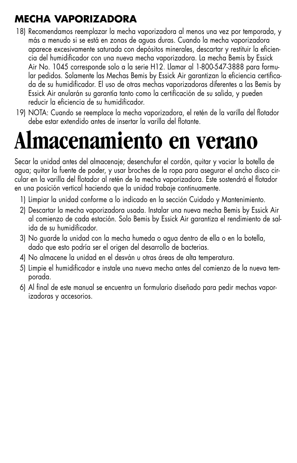 Almacenamiento en verano | Essick Air H10 400 User Manual | Page 17 / 30