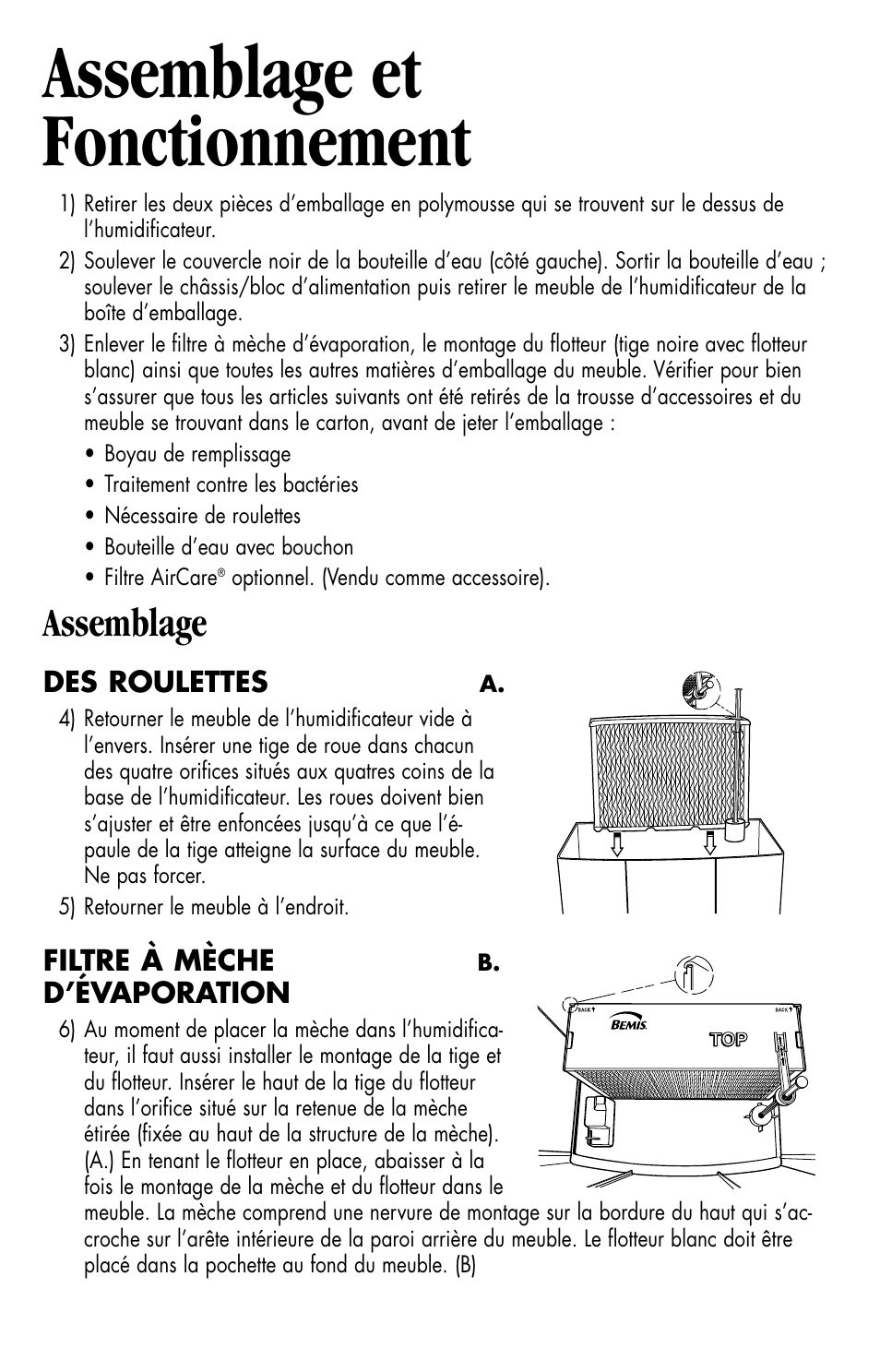 Assemblage et fonctionnement, Assemblage | Essick Air H10 400 User Manual | Page 23 / 30