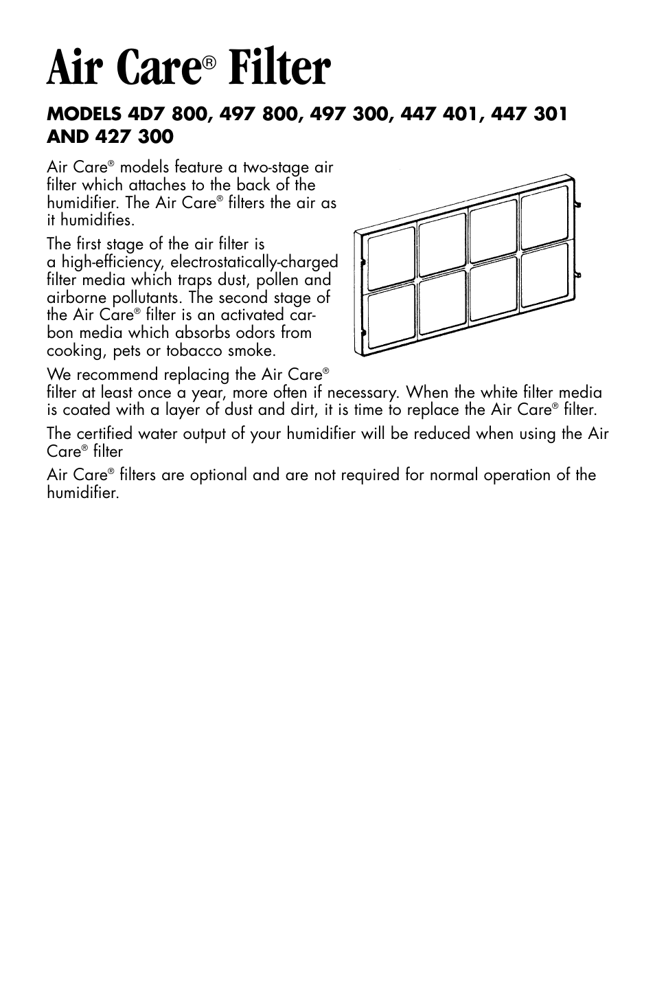 Air care, Filter | Essick Air Bemis 4D7 800 User Manual | Page 8 / 15