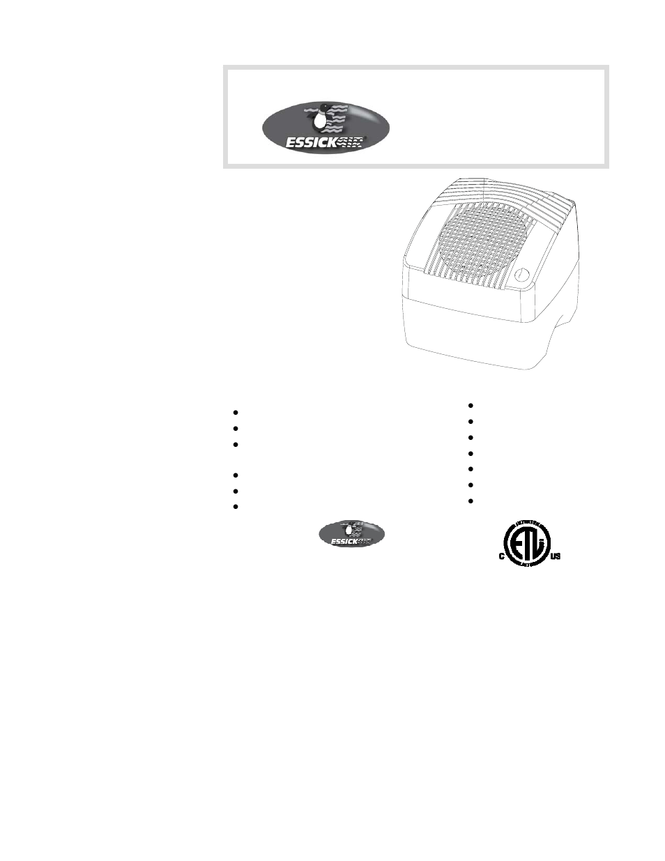 Essick Air E27 000 User Manual | 24 pages