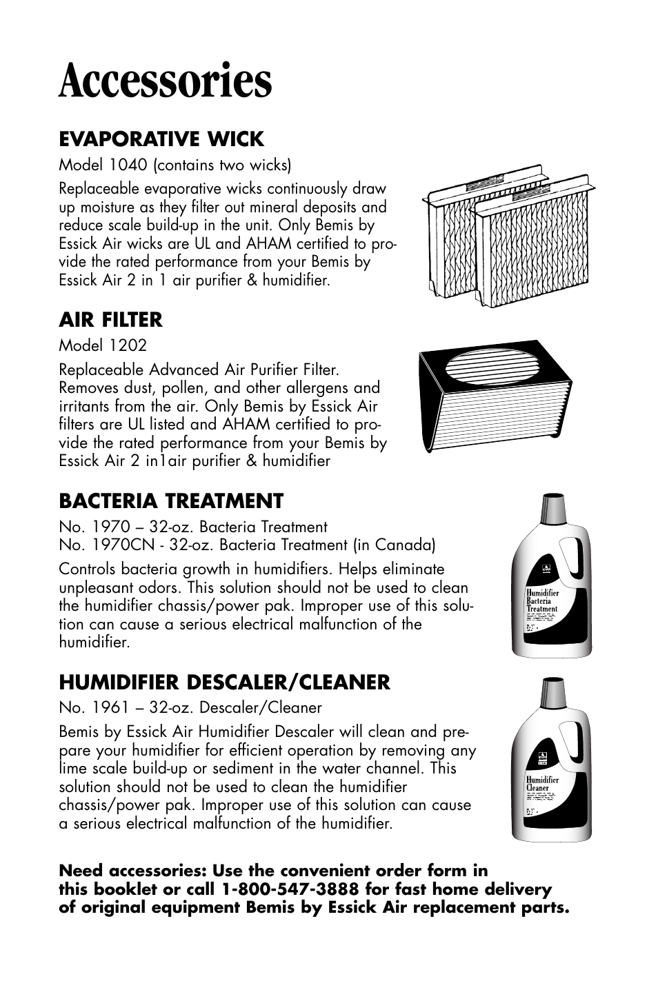 Accessories | Essick Air DP3 200 User Manual | Page 14 / 52