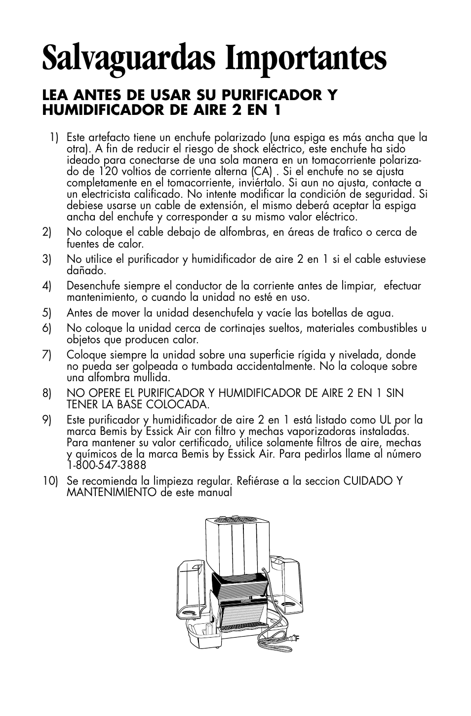 Salvaguardas importantes | Essick Air DP3 200 User Manual | Page 20 / 52