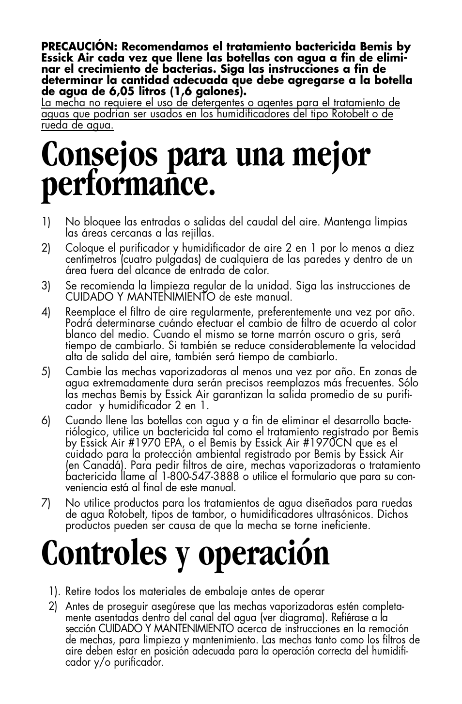 Consejos para una mejor performance, Controles y operación | Essick Air DP3 200 User Manual | Page 23 / 52