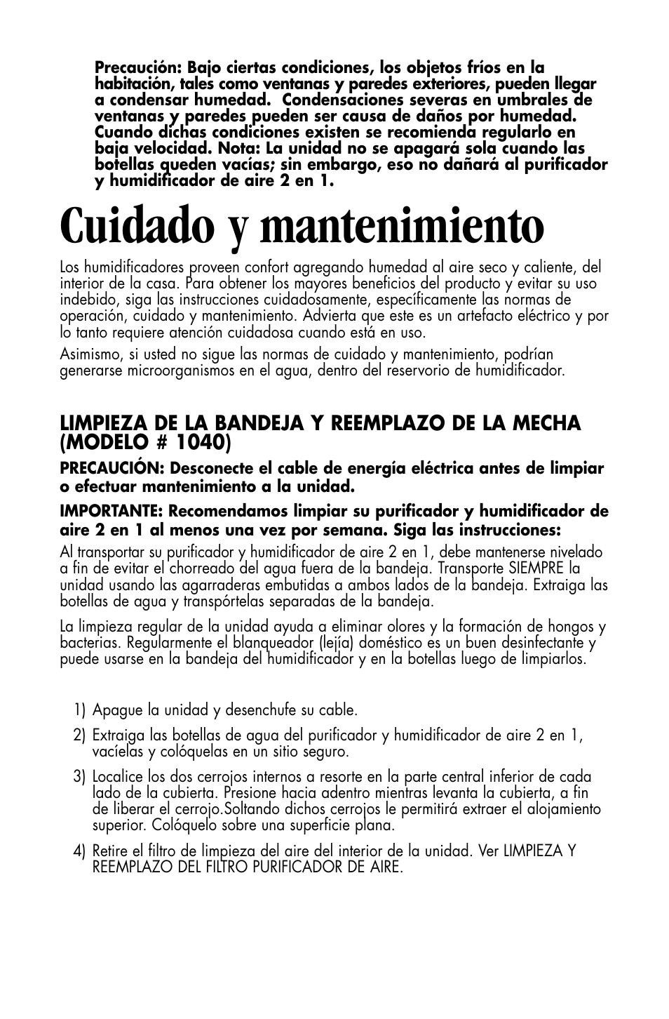 Cuidado y mantenimiento | Essick Air DP3 200 User Manual | Page 26 / 52