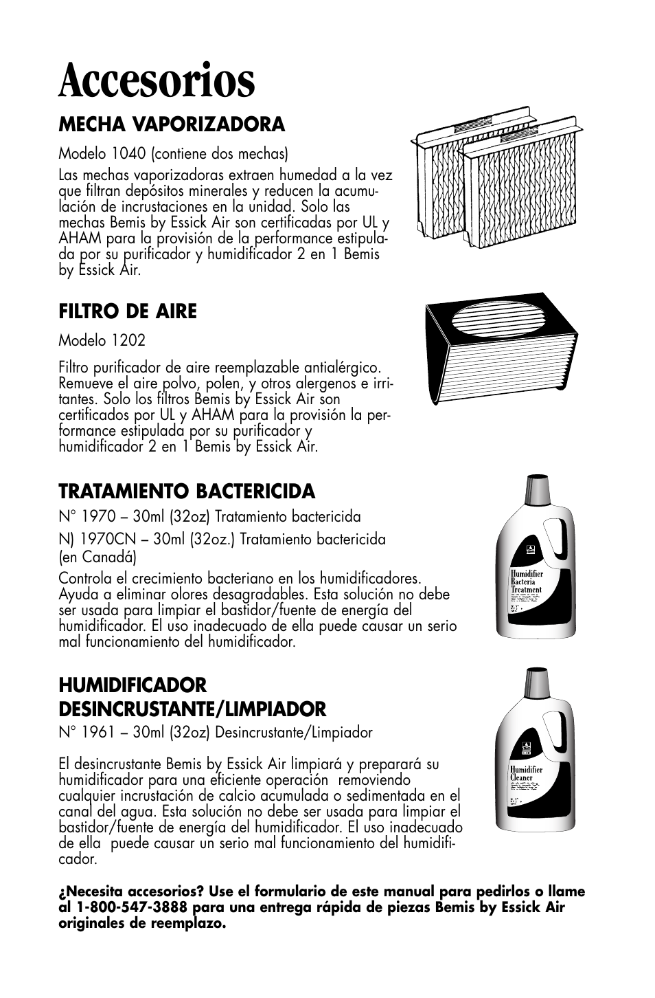 Accesorios | Essick Air DP3 200 User Manual | Page 32 / 52