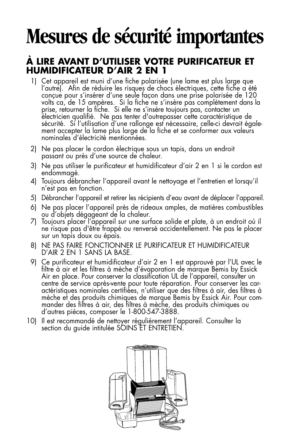 Mesures de sécurité importantes | Essick Air DP3 200 User Manual | Page 36 / 52