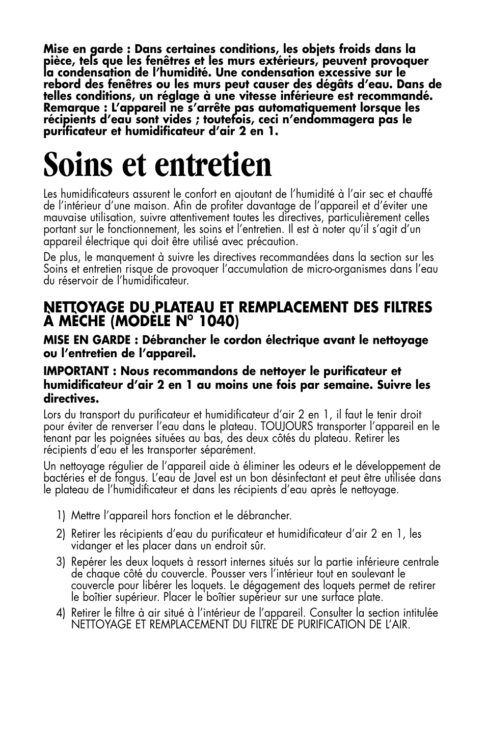 Soins et entretien | Essick Air DP3 200 User Manual | Page 42 / 52