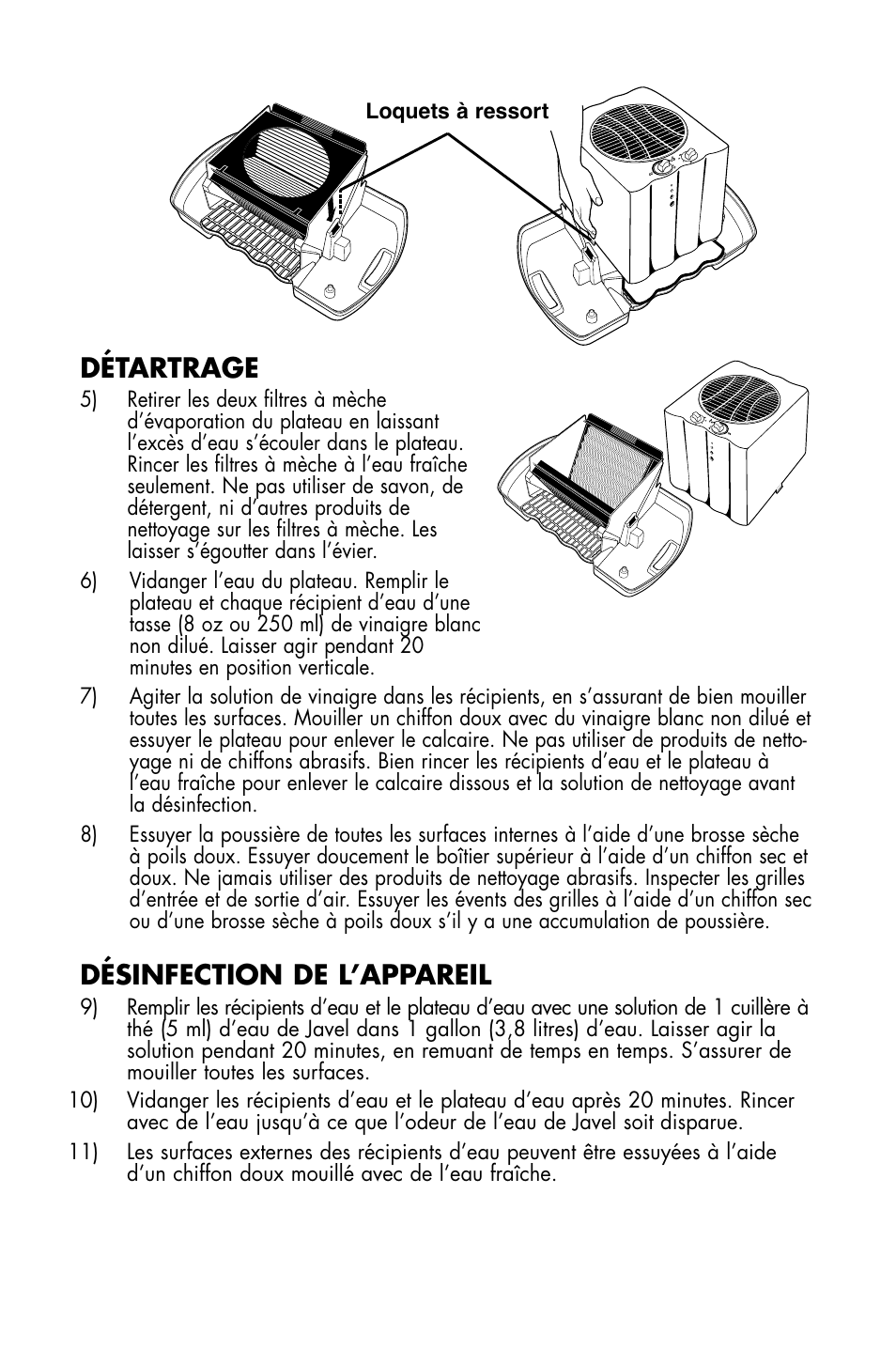 Détartrage, Désinfection de l’appareil | Essick Air DP3 200 User Manual | Page 43 / 52