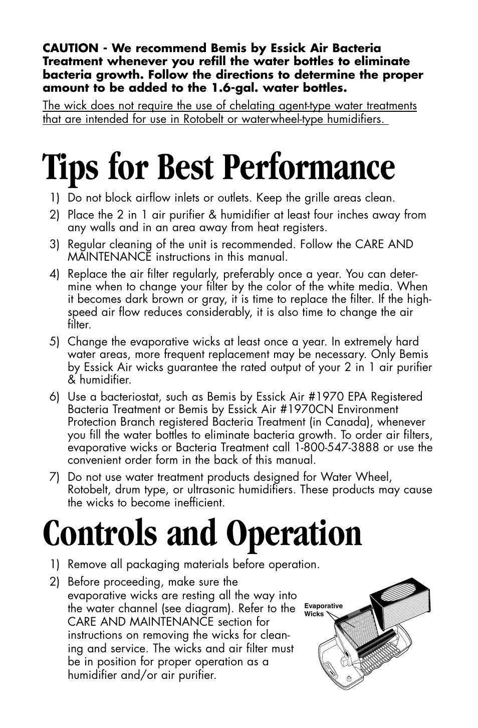 Tips for best performance, Controls and operation | Essick Air DP3 200 User Manual | Page 5 / 52