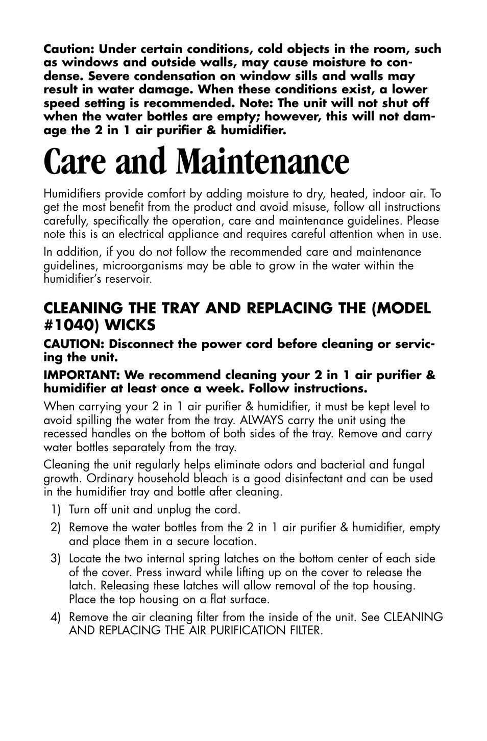 Care and maintenance | Essick Air DP3 200 User Manual | Page 8 / 52