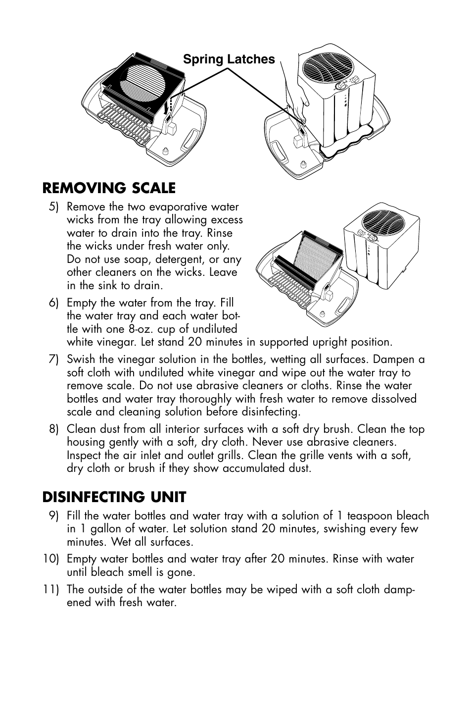 Removing scale, Disinfecting unit | Essick Air DP3 200 User Manual | Page 9 / 52