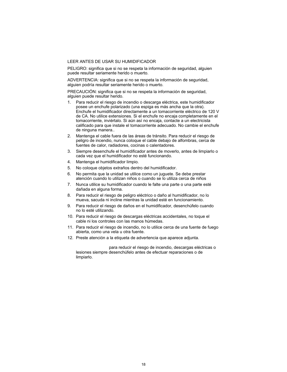 Instrucciones generales de seguridad | Essick Air ED11 910 User Manual | Page 18 / 24