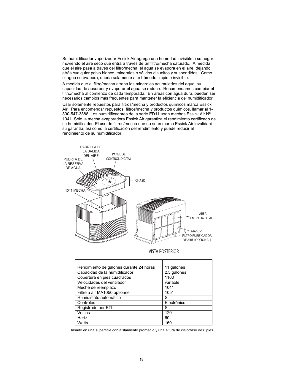 Vista posterior | Essick Air ED11 910 User Manual | Page 19 / 24