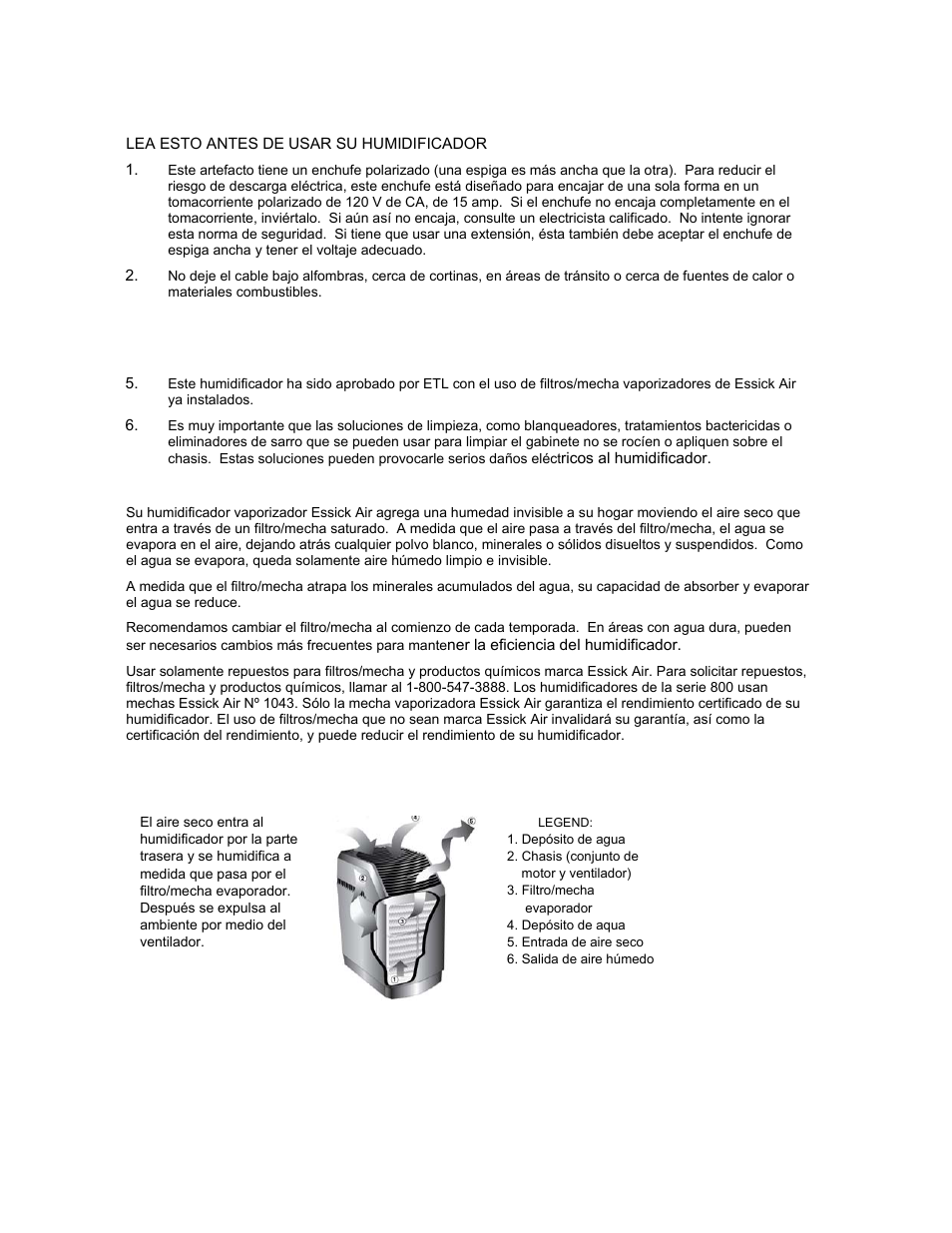 Funcionamiento de su humidificador | Essick Air 826 800 User Manual | Page 8 / 17