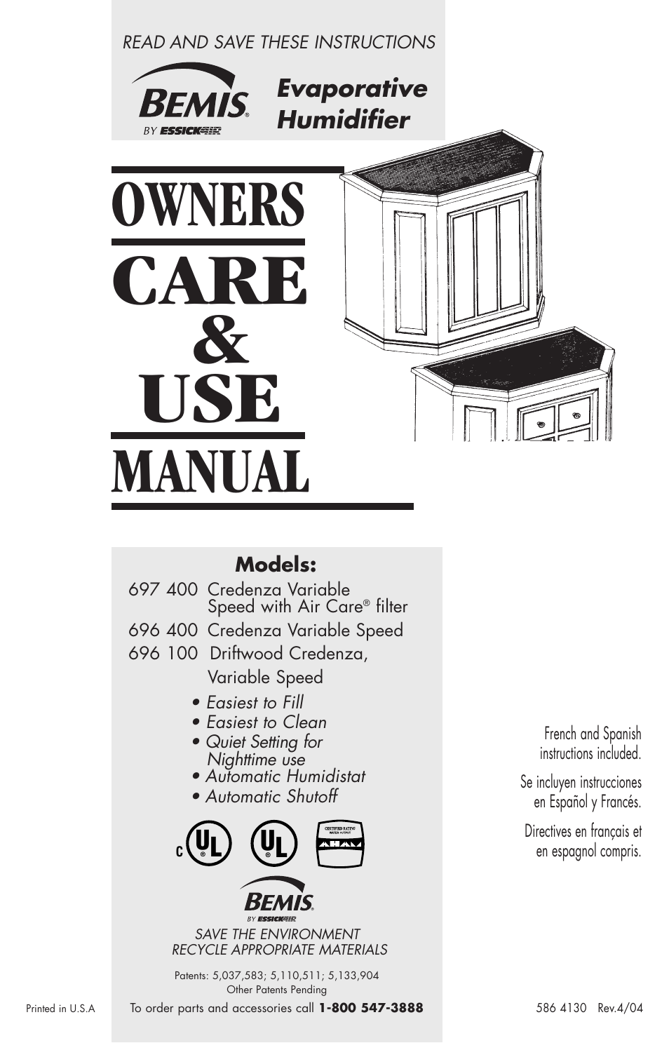 Essick Air 696 100 User Manual | 45 pages