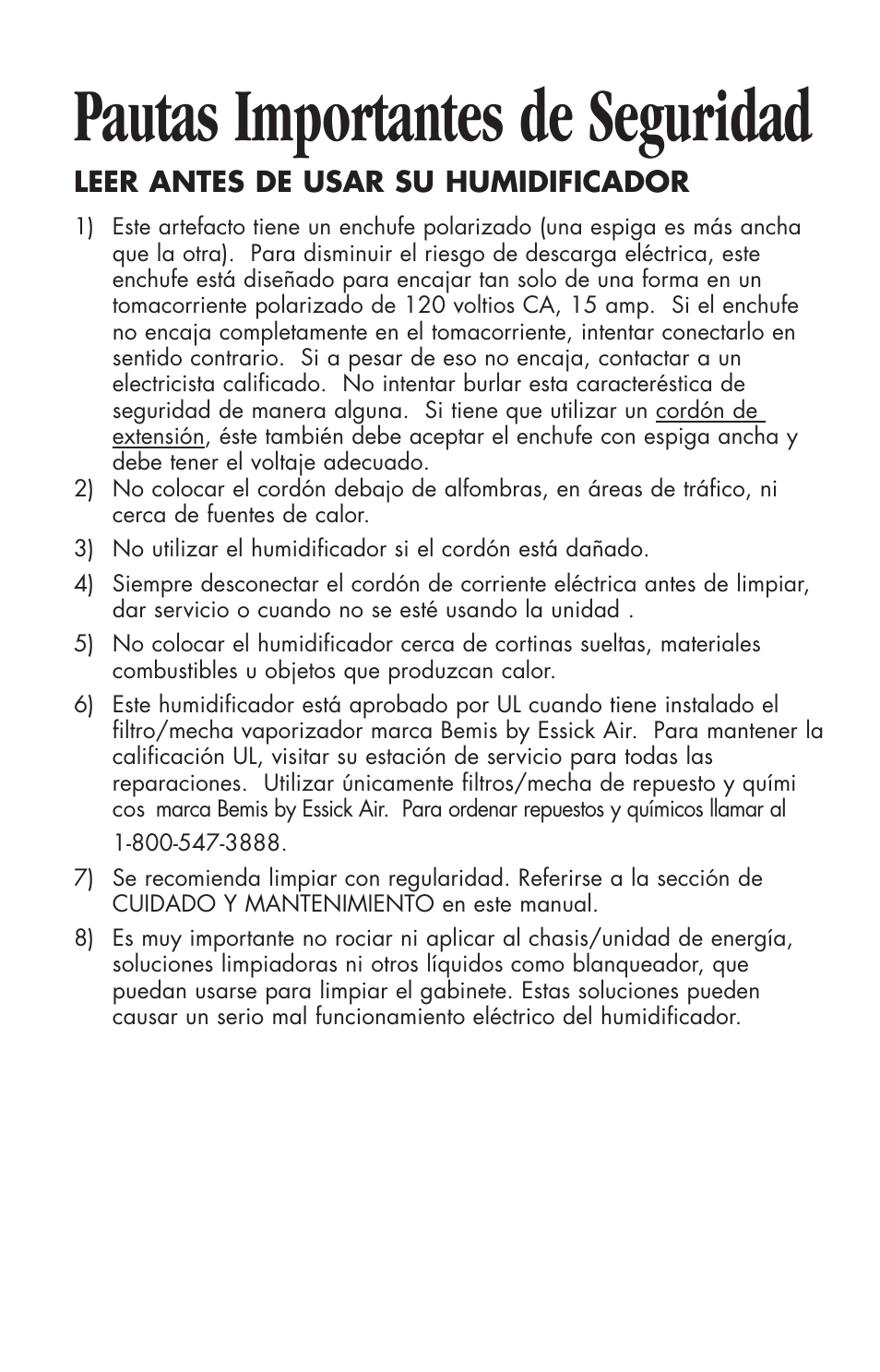Pautas importantes de seguridad | Essick Air 696 100 User Manual | Page 16 / 45
