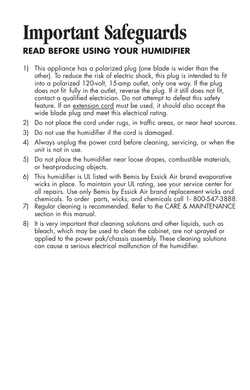 Important safeguards | Essick Air 696 100 User Manual | Page 2 / 45