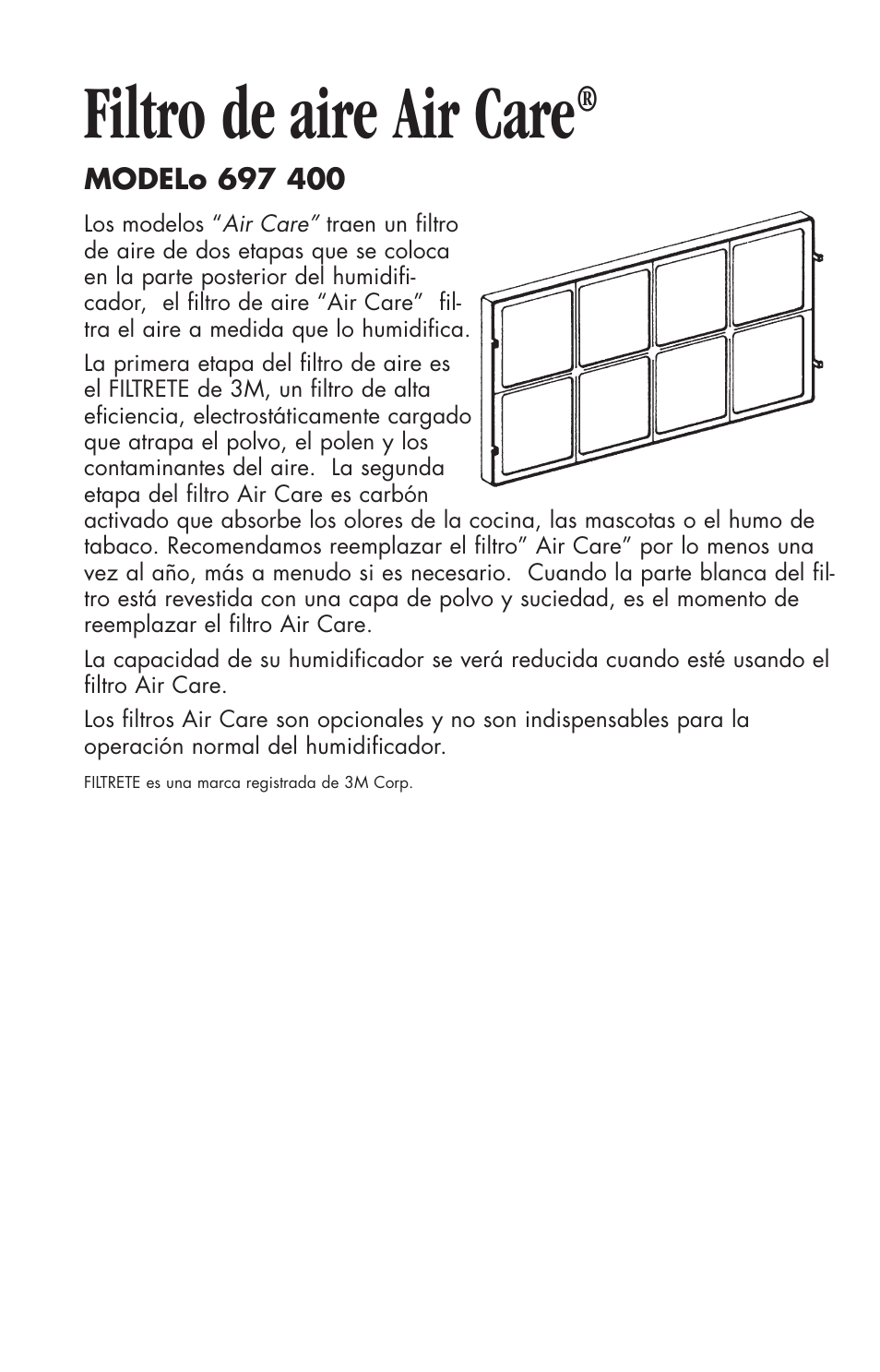 Filtro de aire air care | Essick Air 696 100 User Manual | Page 20 / 45