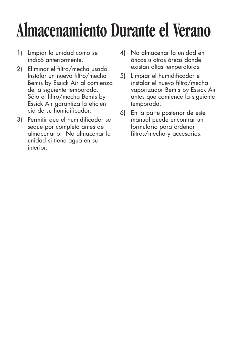 Almacenamiento durante el verano | Essick Air 696 100 User Manual | Page 23 / 45
