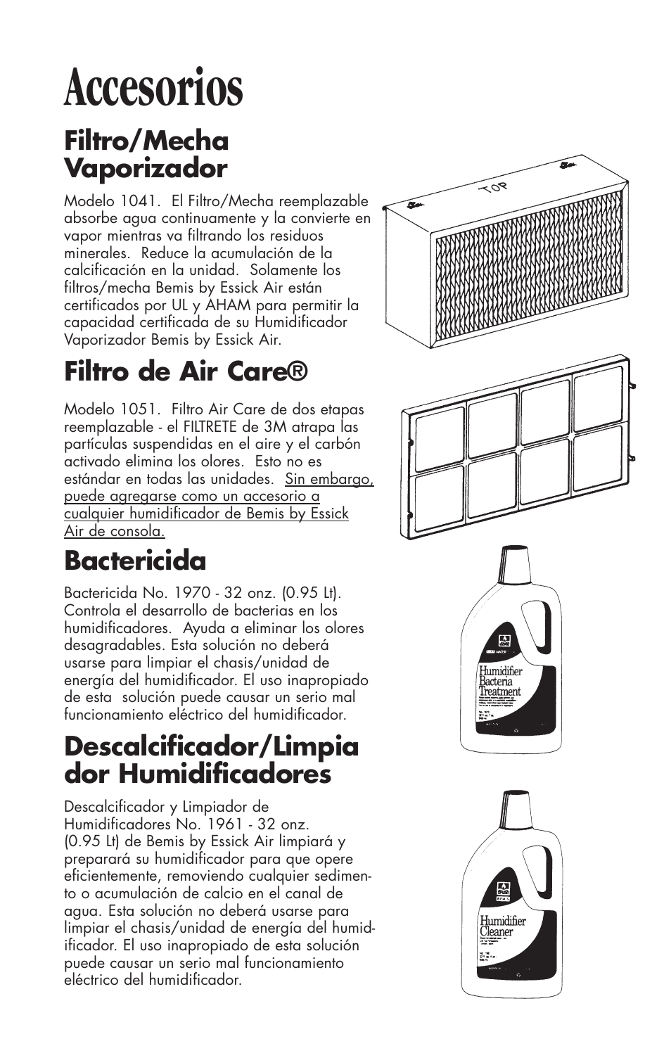 Accesorios | Essick Air 696 100 User Manual | Page 24 / 45