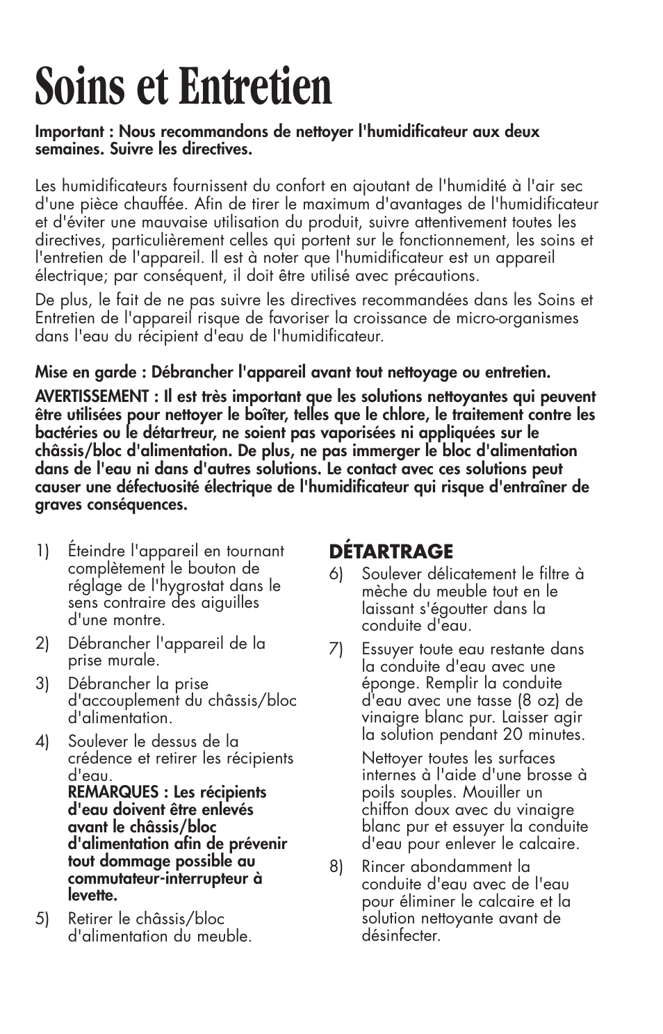 Soins et entretien | Essick Air 696 100 User Manual | Page 35 / 45
