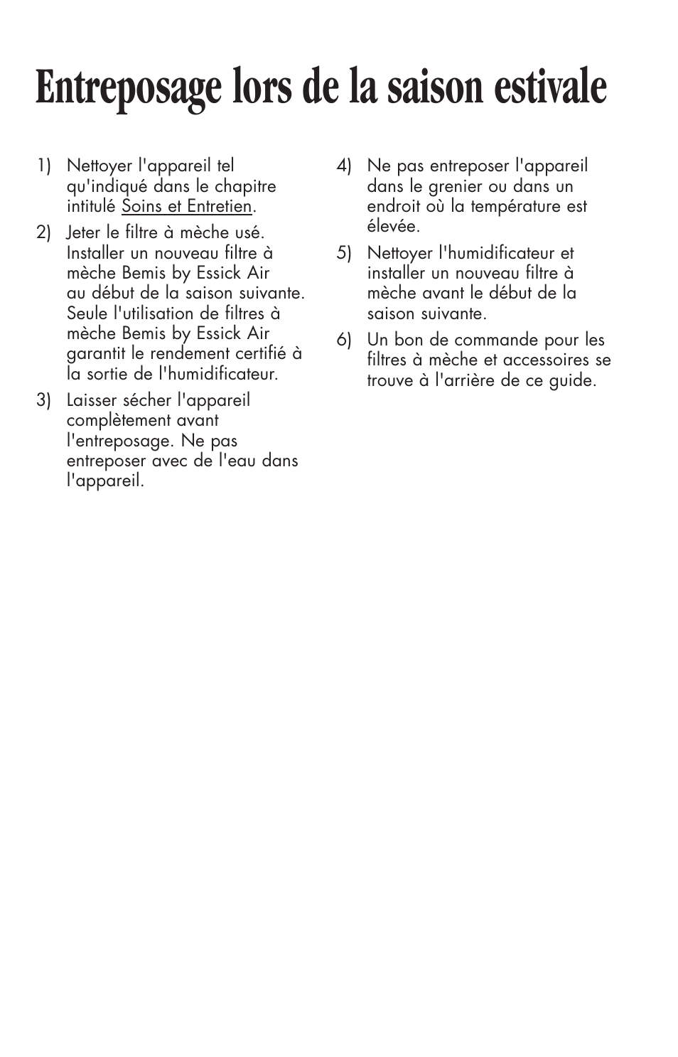 Entreposage lors de la saison estivale | Essick Air 696 100 User Manual | Page 37 / 45