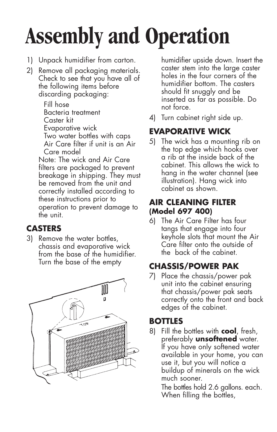 Assembly and operation | Essick Air 696 100 User Manual | Page 4 / 45