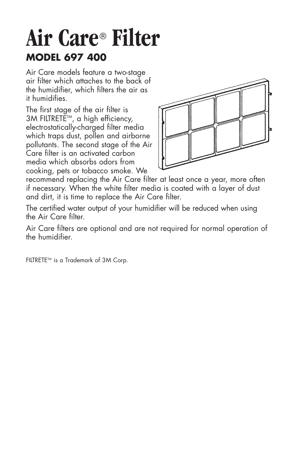 Air care, Filter | Essick Air 696 100 User Manual | Page 6 / 45