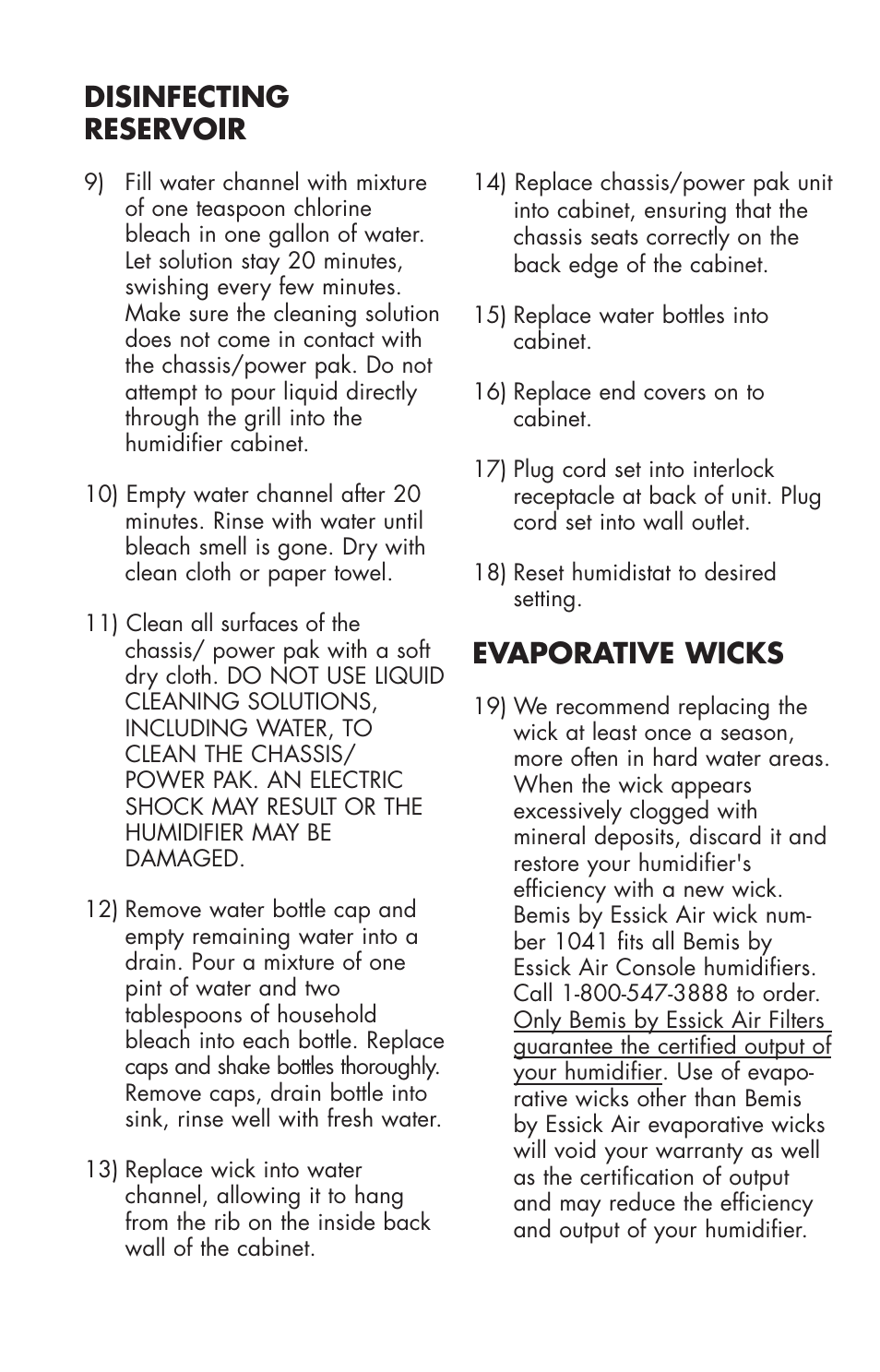 Disinfecting reservoir, Evaporative wicks | Essick Air 696 100 User Manual | Page 8 / 45