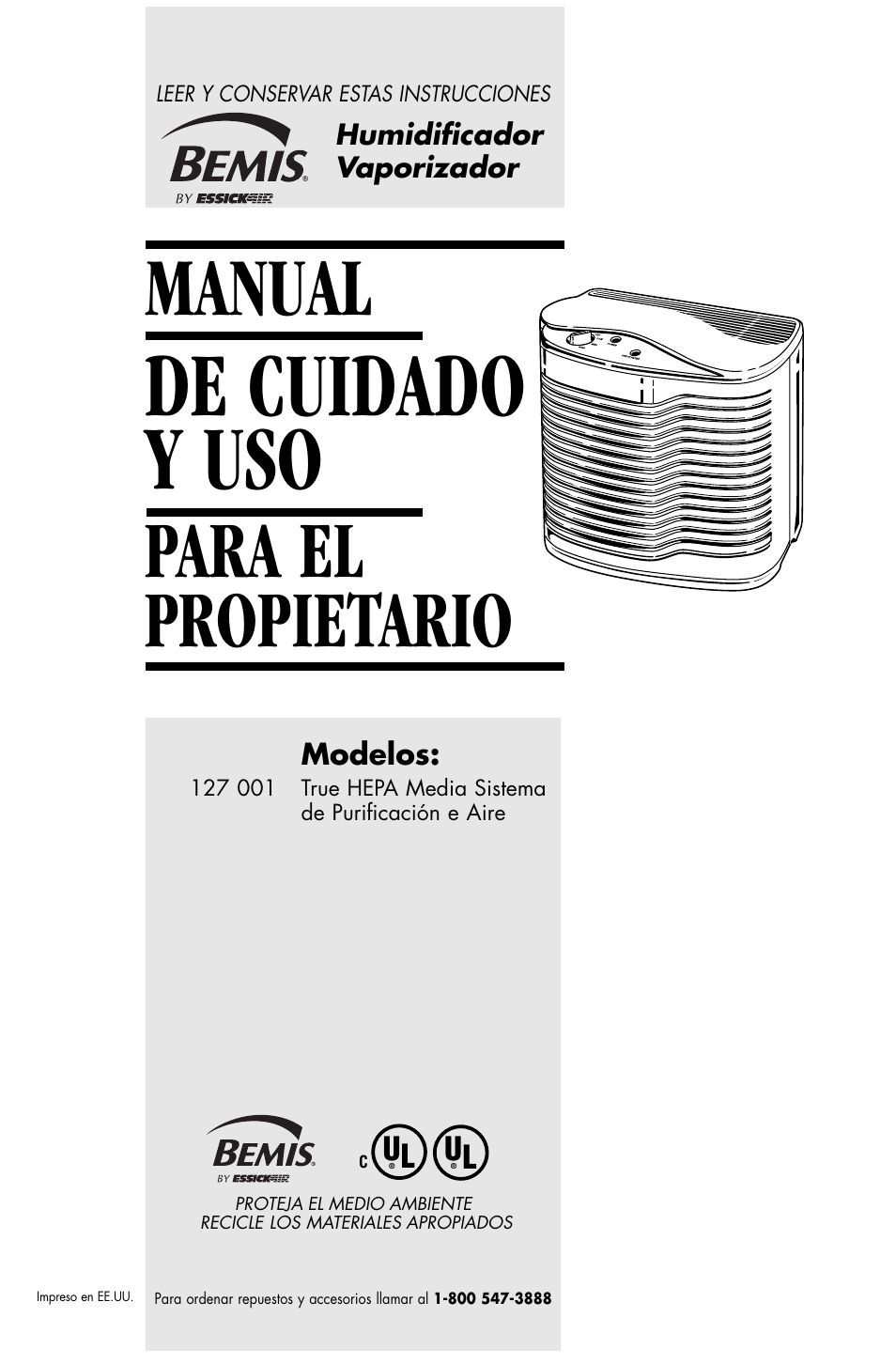 De cuidado y uso, Manual, Para el propietario | Essick Air FILTERWATCH 127-001 User Manual | Page 11 / 36