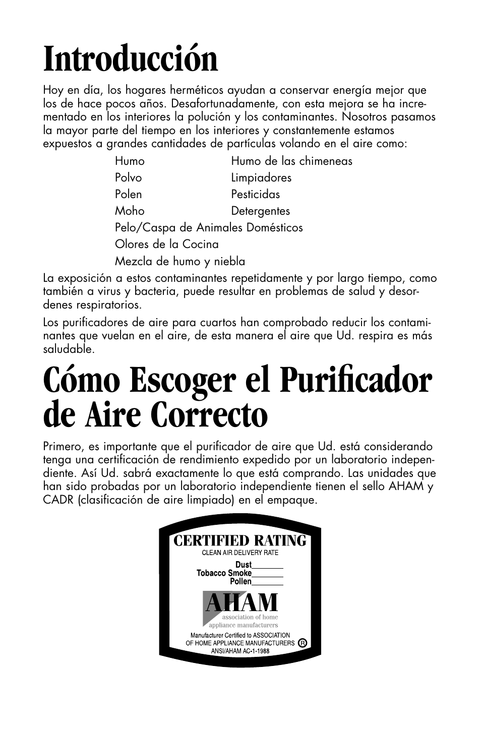 Introducción, Cómo escoger el purificador de aire correcto | Essick Air FILTERWATCH 127-001 User Manual | Page 12 / 36