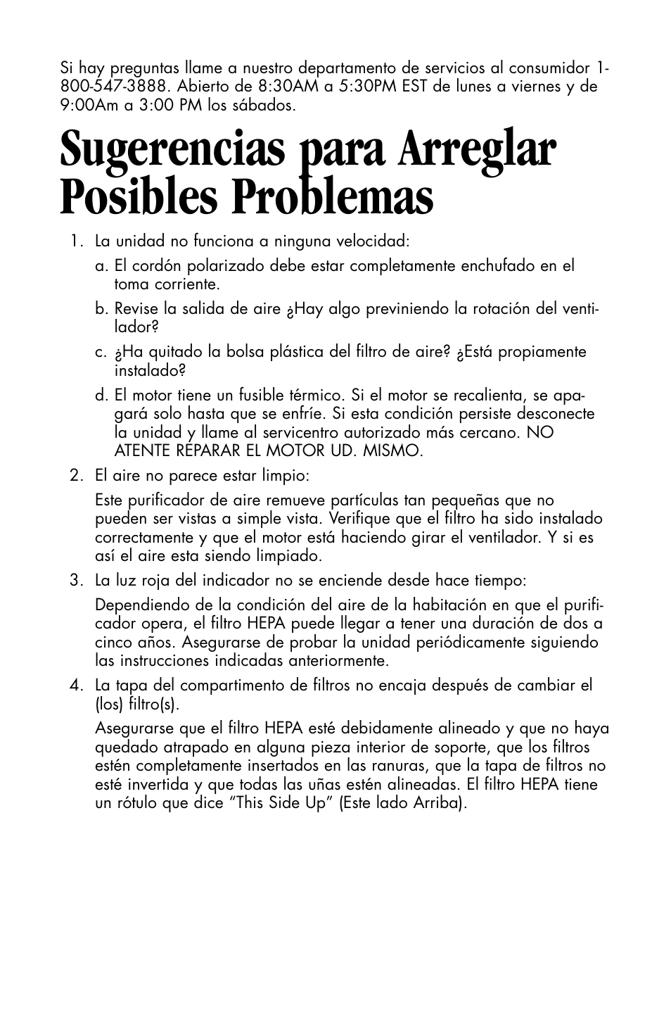 Sugerencias para arreglar posibles problemas | Essick Air FILTERWATCH 127-001 User Manual | Page 18 / 36