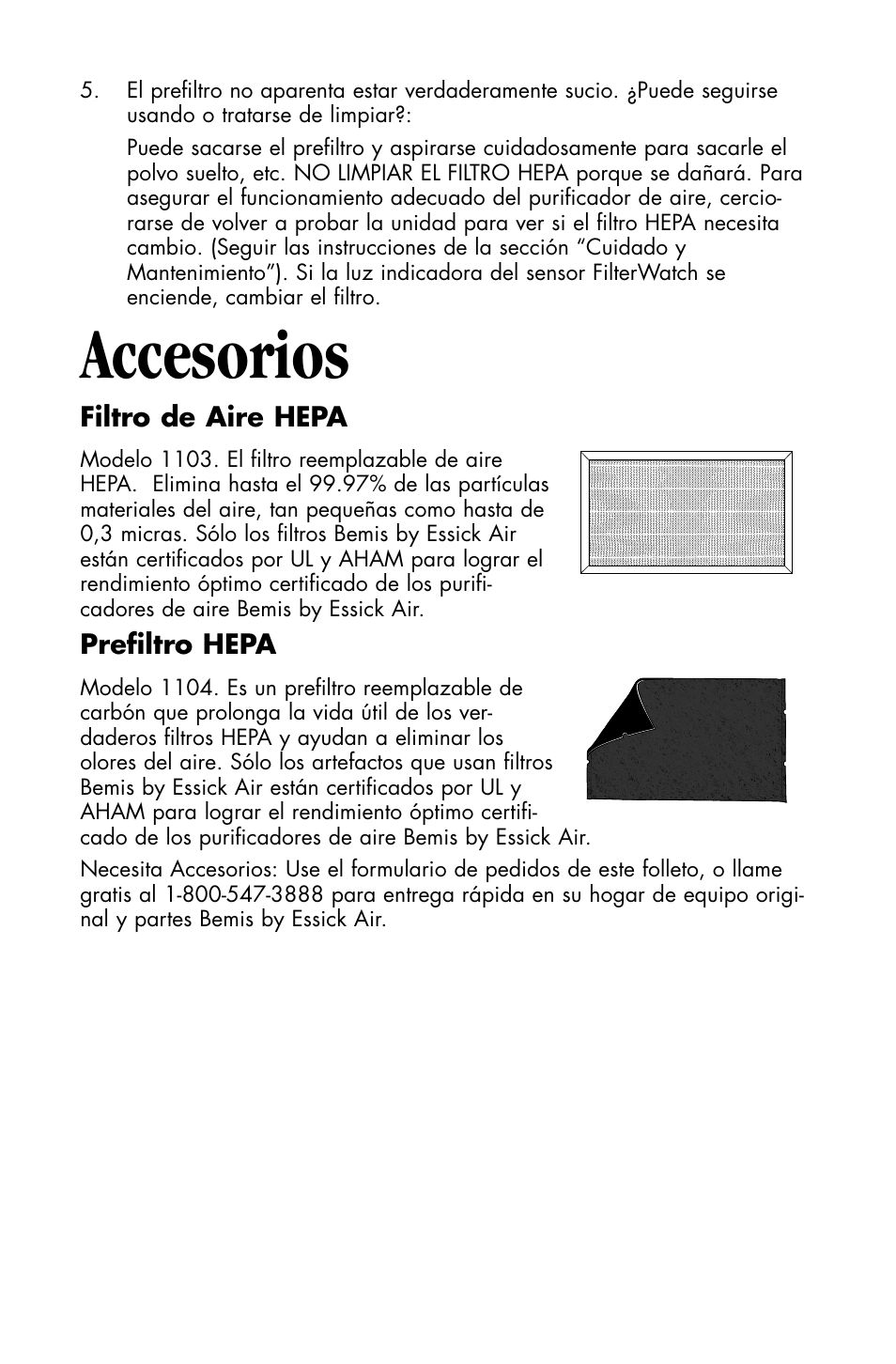 Accesorios | Essick Air FILTERWATCH 127-001 User Manual | Page 19 / 36