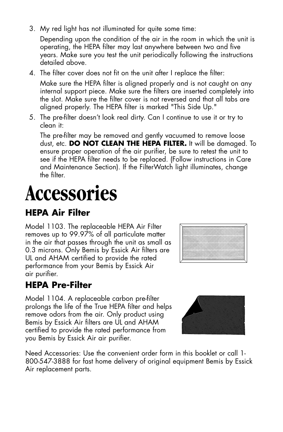 Accessories | Essick Air FILTERWATCH 127-001 User Manual | Page 8 / 36
