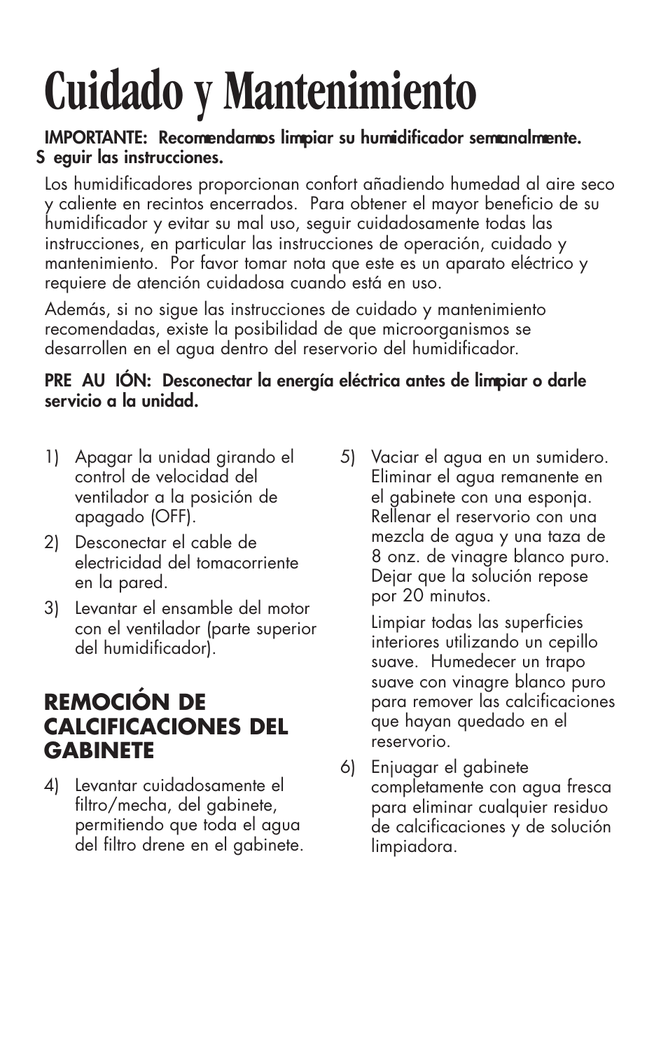 Cuidado y mantenimiento | Essick Air 916 600 User Manual | Page 13 / 32