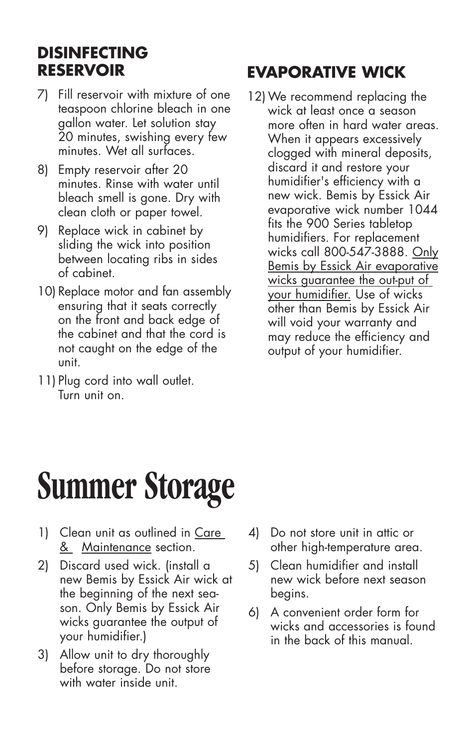Summer storage | Essick Air 916 600 User Manual | Page 5 / 32