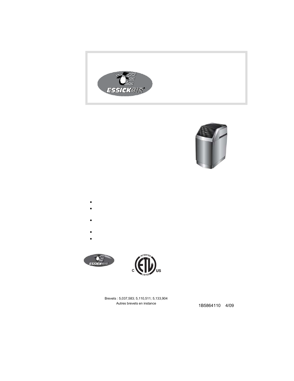 Francais, Guide d’utilisation et d’entretien du propriétaire, Modèles | Humidificateur évaporateur | Essick Air 821 000 User Manual | Page 13 / 19