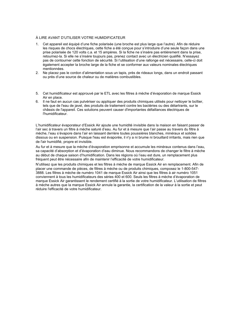 Mesures de sécurité importantes | Essick Air Essick Evaporative Humidifier 697 500 User Manual | Page 13 / 18