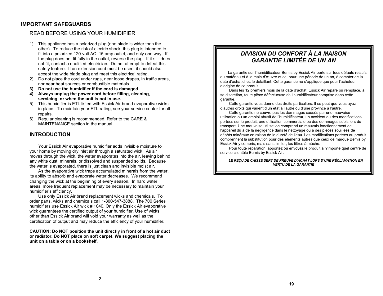 Essick Air 7D6 100 User Manual | Page 2 / 10