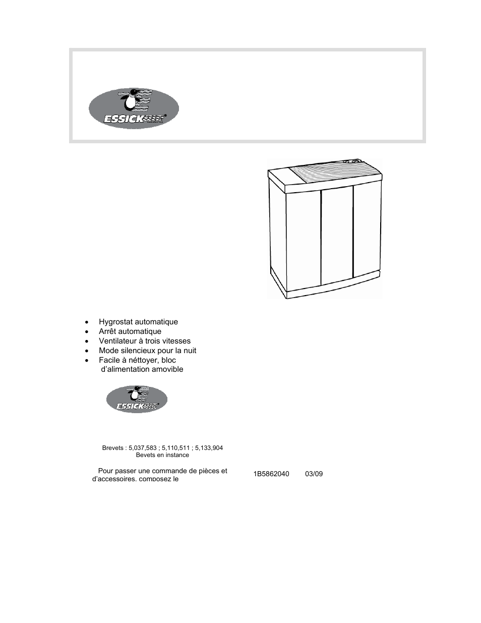 Francais, Guide d’utilisation et d’entretien du proprietaire, Modèles | Humidificateur évaporateur | Essick Air H12 Series User Manual | Page 14 / 19