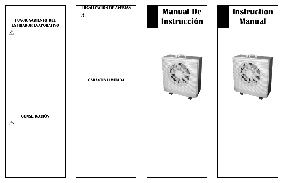 Instruction manual, Manual de instrucción, Ec302 | Garantía limitada localización de averías, Portable evaporative cooler, Enfriador evaporativo portátil | Essick Air EC 302 User Manual | Page 4 / 4