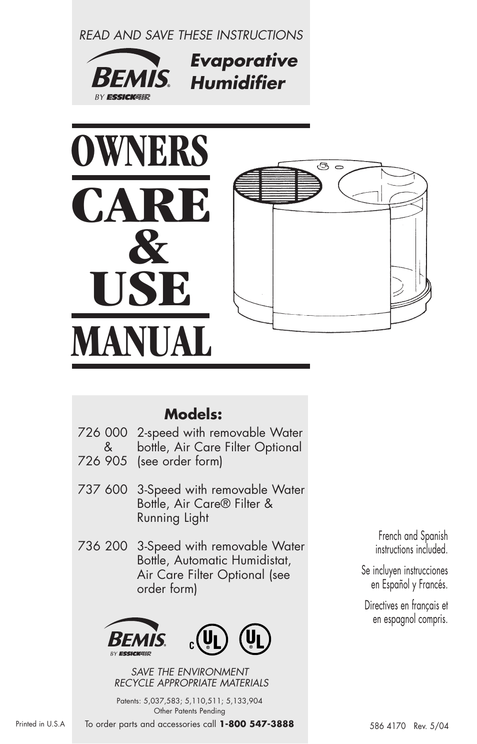 Essick Air 726 000 2-speed User Manual | 44 pages