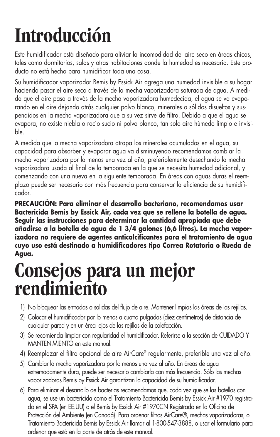 Introducción, Consejos para un mejor rendimiento | Essick Air 726 000 2-speed User Manual | Page 17 / 44