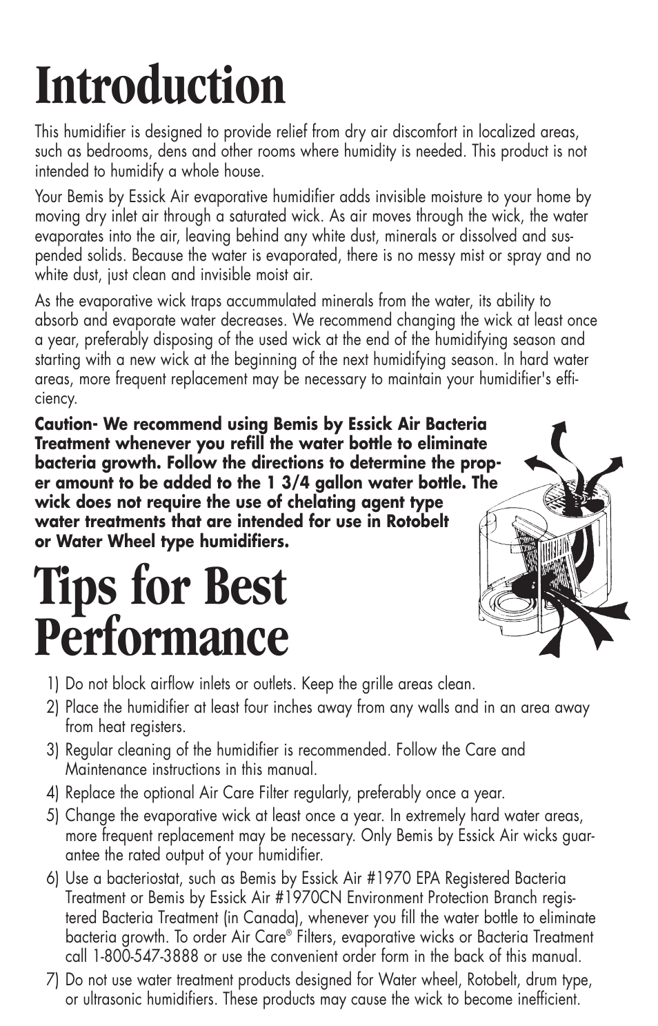 Introduction, Tips for best performance | Essick Air 726 000 2-speed User Manual | Page 3 / 44