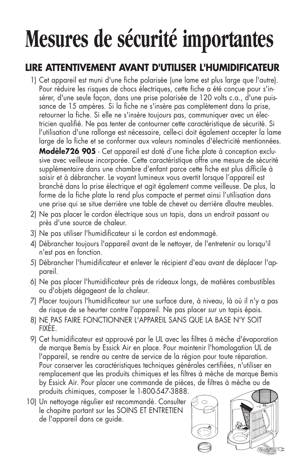 Mesures de sécurité importantes | Essick Air 726 000 2-speed User Manual | Page 30 / 44